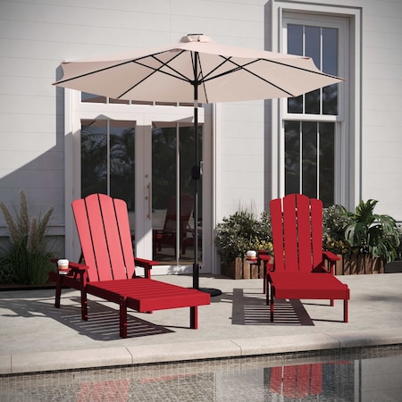 Flash Furniture Sonora Adjustable Adirondack Loungers w/Cup Holder, All-Wthr Recycled HDPE Lounge Chair, Red, 2PK 2-LE-HMP-070-01-RED-GG